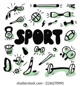 Sports Games Equipment Linear Vector Icons Set. Sport Activities Thin Line Contour Symbols Pack.  Professional Sportsmanship Outline