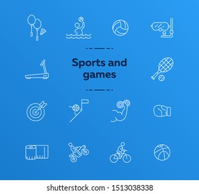 Sports and games line icon set. Cycling, equipment, match. Training concept. Can be used for topics like recreation, activity, fitness