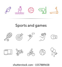 Sports and games line icon set. Cycling, equipment, match. Training concept. Can be used for topics like recreation, activity, fitness