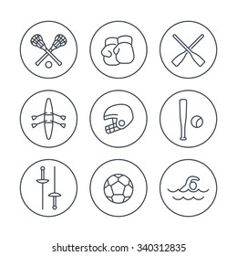 sports and games line icons in circles, vector illustration