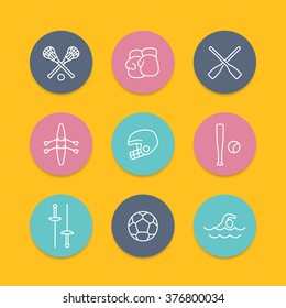 sports and games line icons, round flat set, vector illustration