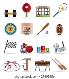 Sports gear and tools - vector icon set