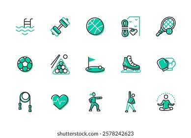 Sports and get in shape - set of line design style icons
