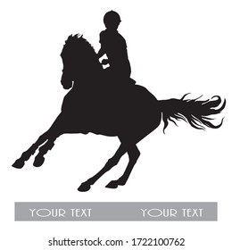  sports girl galloping on a horse, isolated images, black silhouette on a white background, for decoration and design