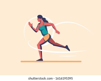 
Sports girl is jogging. Illustration about women's sports. Feminism Vector illustration in designer style.