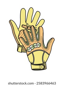 Sports gloves design technical flat sketch vector mockup template.