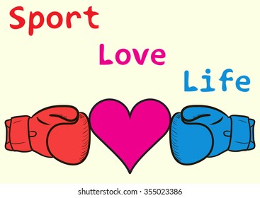Sports gloves of different flowers hold a heart sign