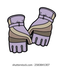 Sports gloves technical flat sketch vector mockup illustration.