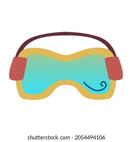 Sports goggles for snowboarding or alpine skiing. An item of equipment for men or women. Winter sports. Flat vector cartoon illustration of winter activity isolated on white background.