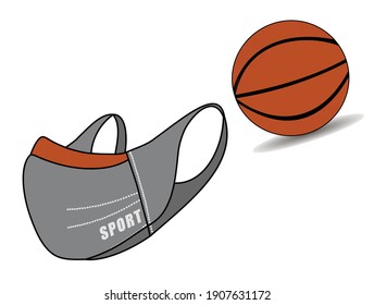 sports gray mask and basketball isolated on white backgrounds