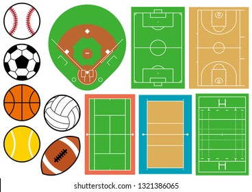Sports ground and ball