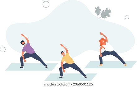 Sports group of people fitness training in the gym.Healthy lifestyle and weight loss.flat vector illustration