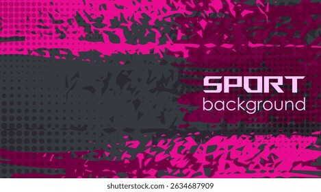 Sports grunge background. Abstract black, pink, purple. Colorful background with halftone effect and grunge brush. Dirty background with halftone effect. Vector illustration for flyer, banner, poster