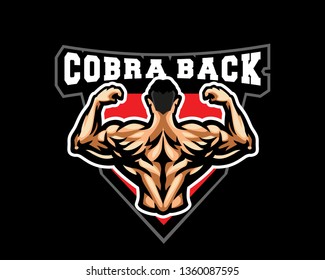 Sports. Gym. Muscular body. Athletic body. Body builder pose. Logo and Emblems. Vector