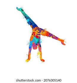 Sports Gymnast Silhouette. Acrobatics Tumbling Vector Splash Paint Icon