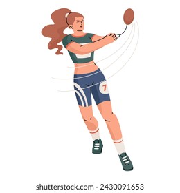 Sports hammer throwing. A girl athlete participates in world competitions at the stadium. Summer sports. Vector illustration isolated on transparent background.