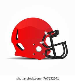 Sports helmet for American football. Red and Black Mask to protect the face in the game. Flat vector illustration EPS 10