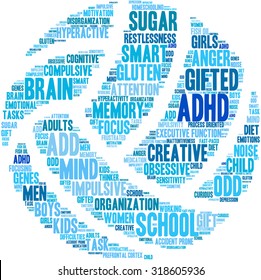 Sports Help With ADHD Word Cloud On a White Background. 