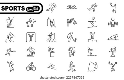 Sports icon collection. sports thin line icon set.