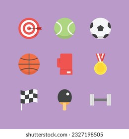 sports icon collection, volleyball, basket ball, tennis ball, football,  line icons, skating board, american ball, net, play board, flag, medal, weight, hand drawn icon set