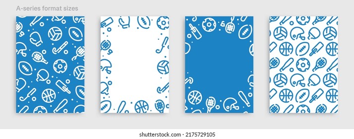 Fondo del patrón de icono deportivo para el diseño gráfico.Conjunto de plantillas vectoriales verticales de tamaño A.