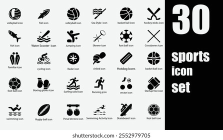 sports icon. set of 30 sports icon related football, volleyball, basketball etc.