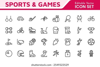 Sports Icon Set. A dynamic collection of vibrant icons representing various sports and activities, perfect for enhancing apps, websites, and marketing materials.