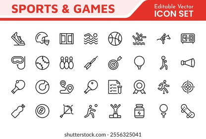 Sports Icon Set. A dynamic collection of vibrant icons representing various sports and activities, perfect for enhancing apps, websites, and marketing materials.
