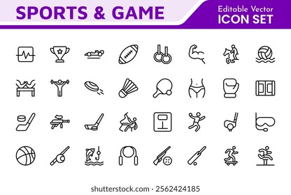 Sports Icon Set. A dynamic collection of vibrant icons representing various sports and activities, perfect for enhancing apps, websites, and marketing materials.