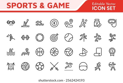 Sports Icon Set. A dynamic collection of vibrant icons representing various sports and activities, perfect for enhancing apps, websites, and marketing materials.