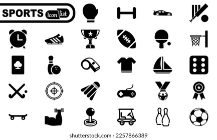 Sports Icon Set .Flat Silhouette Version.                                    