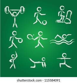 Sports icon set on blackboard background,Vector