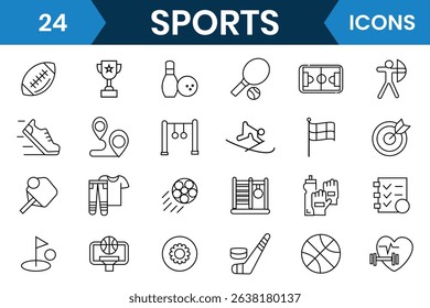 Sports icon set. Sports and playing icon vector set such as american football, motor sport, gymnastics, basketball, whistle icons for web design. Vector illustration.