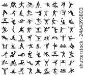 Sports icon set. Shapes Sports, Sports icon collection, Active lifestyle people and icon set, runners active lifestyle icons.