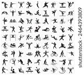 Sports icon set. Shapes Sports, Sports icon collection, Active lifestyle people and icon set, runners active lifestyle icons.