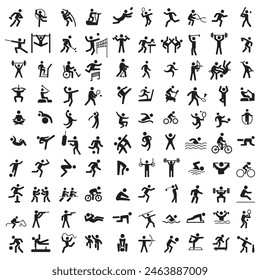 Sports icon set. Shapes Sports, Sports icon collection, Active lifestyle people and icon set, runners active lifestyle icons.