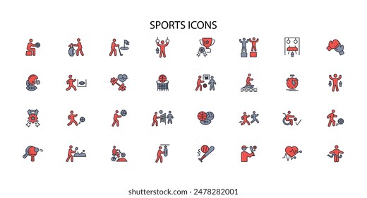 Sports icon set.vector.Editable stroke.linear style sign for use web design,logo.Symbol illustration.