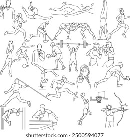 Sports Icon Style Illustration, Hand drawn in thin line style
