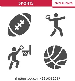 Sports Icons. Ball, player, football, basketball vector icon set.