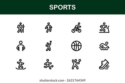Coleção de Ícones Esportivos. Mínimo Line-art para atletas e entusiastas.