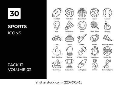 Sports icons collection. Set vector line with elements for mobile concepts and web apps. Collection modern icons.