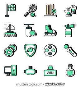  Sports icons download is presented in vector style. Football, rugby, basketball, success, cricket ball and much more.