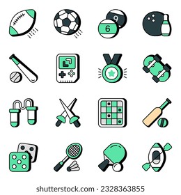  Sports icons download is presented in vector style. Football, rugby, basketball, success, cricket ball and much more.