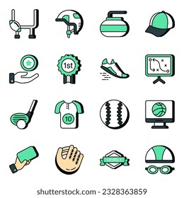  Sports icons download is presented in vector style. Football, rugby, basketball, success, cricket ball and much more.