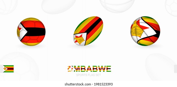 Sports icons for football, rugby and basketball with the flag of Zimbabwe. Vector icon set on a sports background.