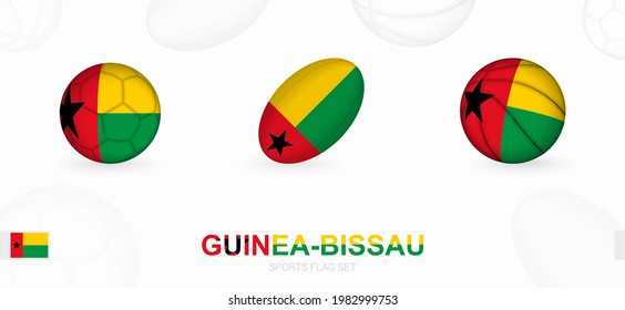 Sports icons for football, rugby and basketball with the flag of Guinea-Bissau. Vector icon set on a sports background.