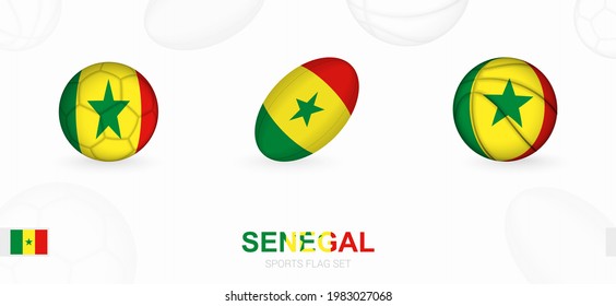 Sports icons for football, rugby and basketball with the flag of Senegal. Vector icon set on a sports background.