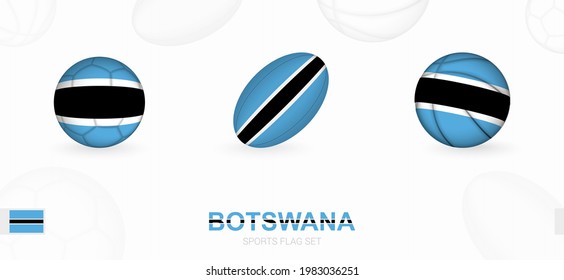 Sports icons for football, rugby and basketball with the flag of Botswana. Vector icon set on a sports background.