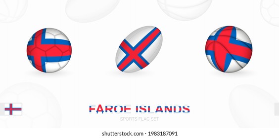 Sports icons for football, rugby and basketball with the flag of Faroe Islands. Vector icon set on a sports background.