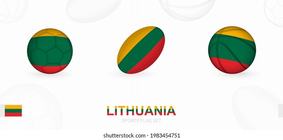 Sports icons for football, rugby and basketball with the flag of Lithuania. Vector icon set on a sports background.